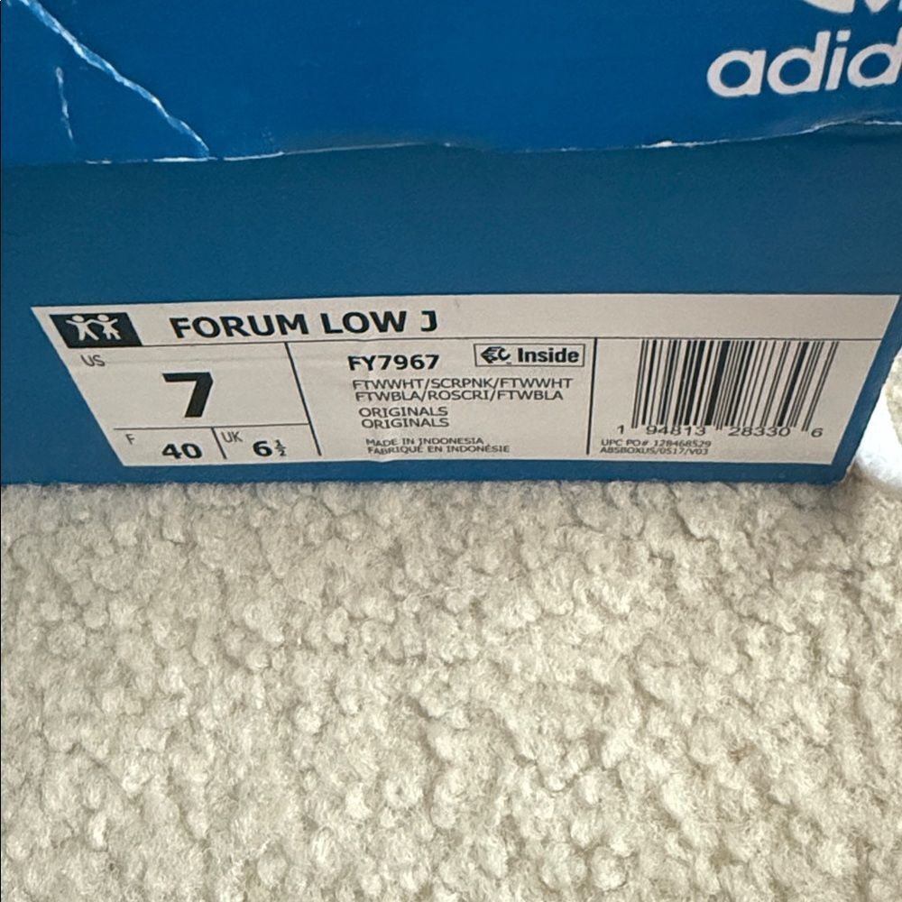 Adidas Kids' Forum Low J Sneakers size 7 (Adult 8.5) pink and white - Picture 2 of 7